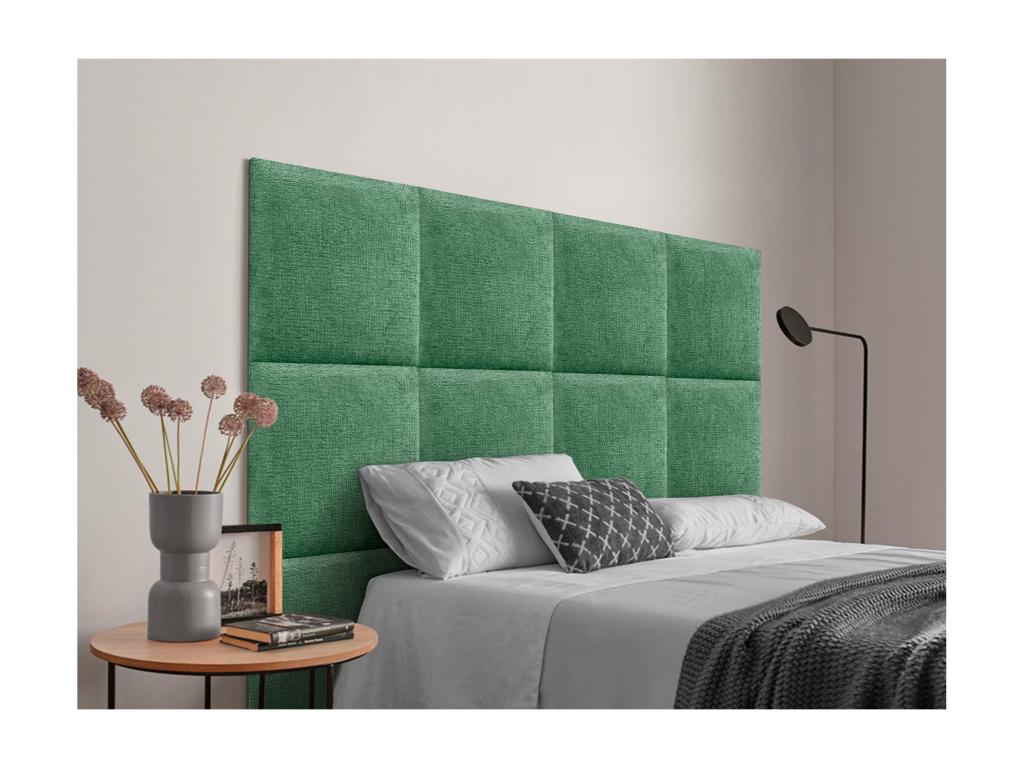 Homzora Upholstered Headboard in Eco-Friendly Wool, Composed of Interchangeable Self-Adhesive Panels, Luxury Upholstered Bedroom, Green, 150 cm