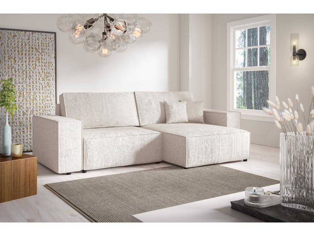 Homzora Mini Corner Sofa Bed in Corduroy - Storage Chest - 260 cm Length Beige