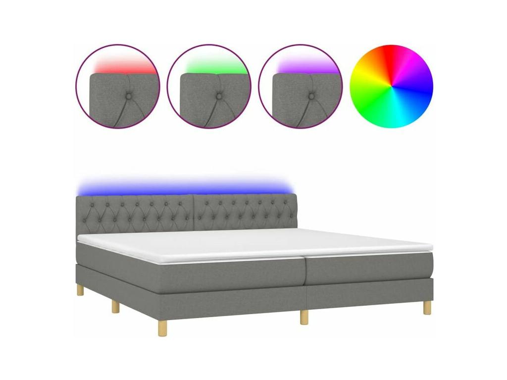 Homzora bed base and mattress with LED, Dark Grey, 200x200