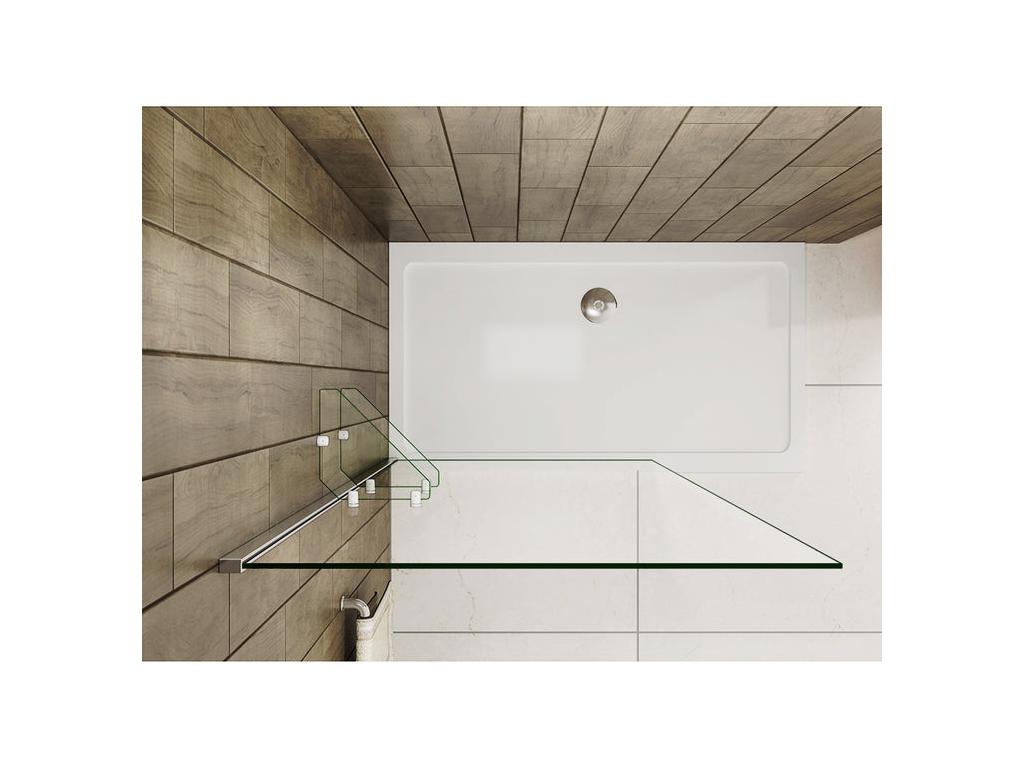 Walk-in shower screen, 90cm wide x 190cm high, with 2 shelves - Clear tempered glass