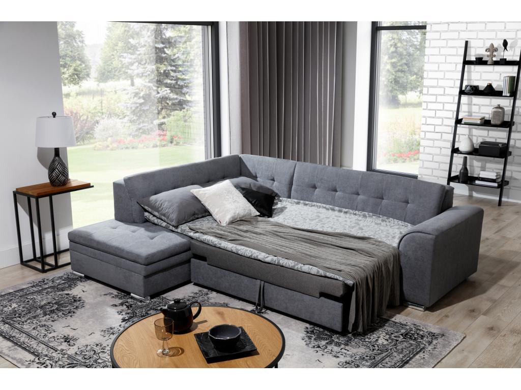 Homzora 260cm Left/Right Convertible Sofa in Heather Grey Fabric and Black Faux Leather