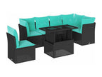 6-piece garden furniture set with cushions, black woven resin