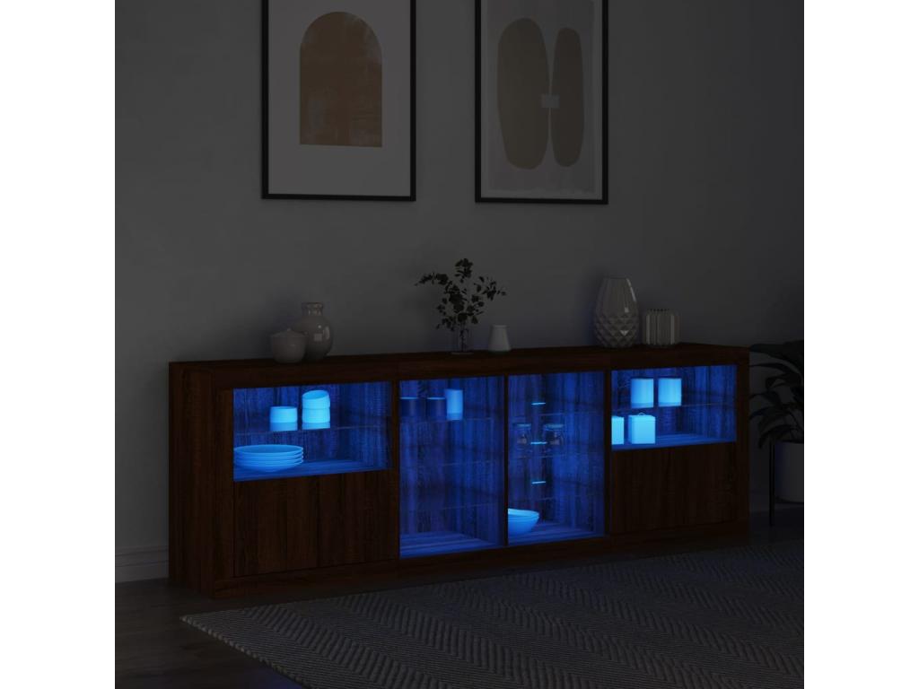 Buffet with Homzoraères LED lights, brown oak, 202x37x67 cm