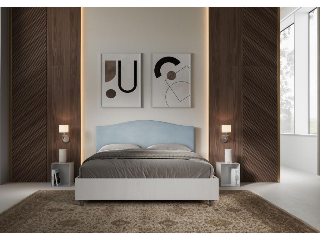 Homzora 160x200 Storage Bed with White Ash Frame and Light Blue Microfiber Headboard