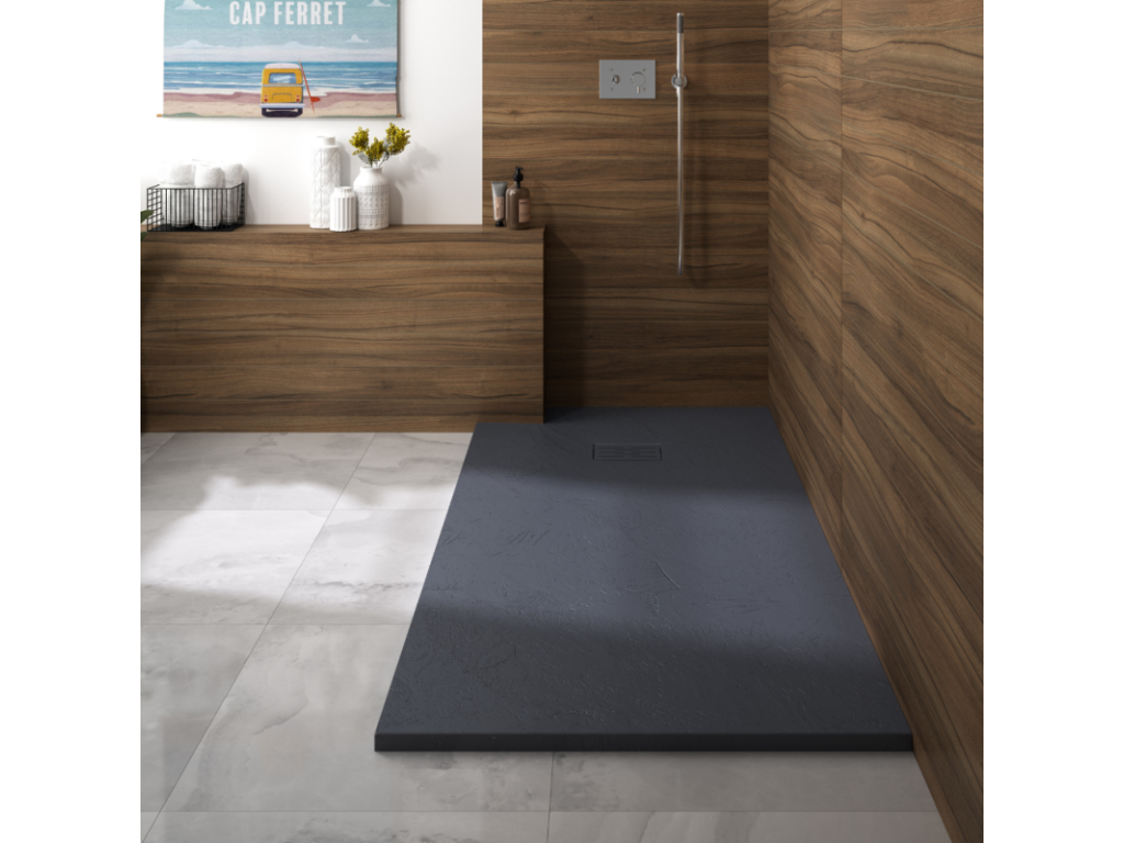 Homzora 120x80 Kinerock evo biolex rectangular shower tray, anthracite grey