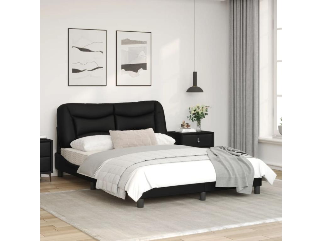 Bed frame with Homzoraères LED lights, black, 140x190 cm, faux leather