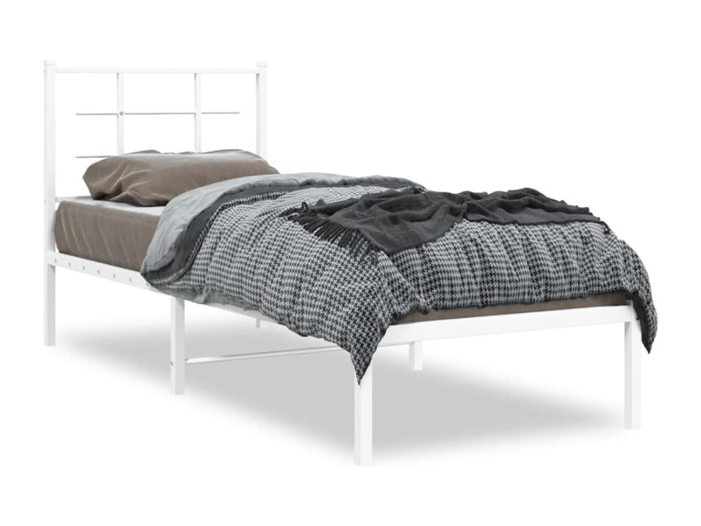 Metal bed frame with white headboard 75x190 cm