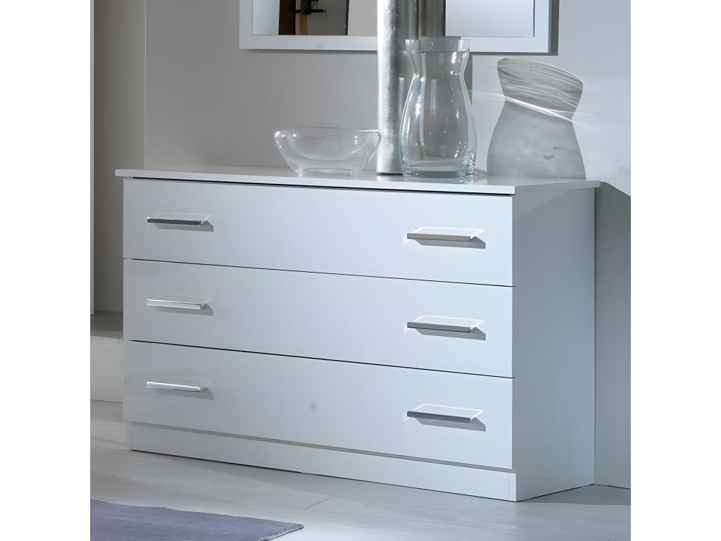3-drawer chest in glossy white lacquer - Homzora - W 118 x D 46 x H 82 cm