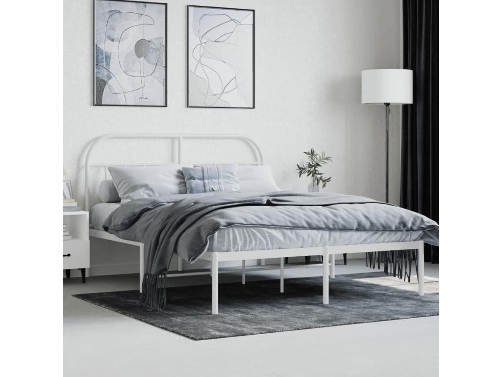 Metal bed frame with white headboard, 140x190 cm