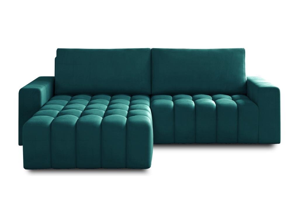 Homzora 250cm Quilted Velvet Designer Convertible Sofa, Pine Green, Left Corner
