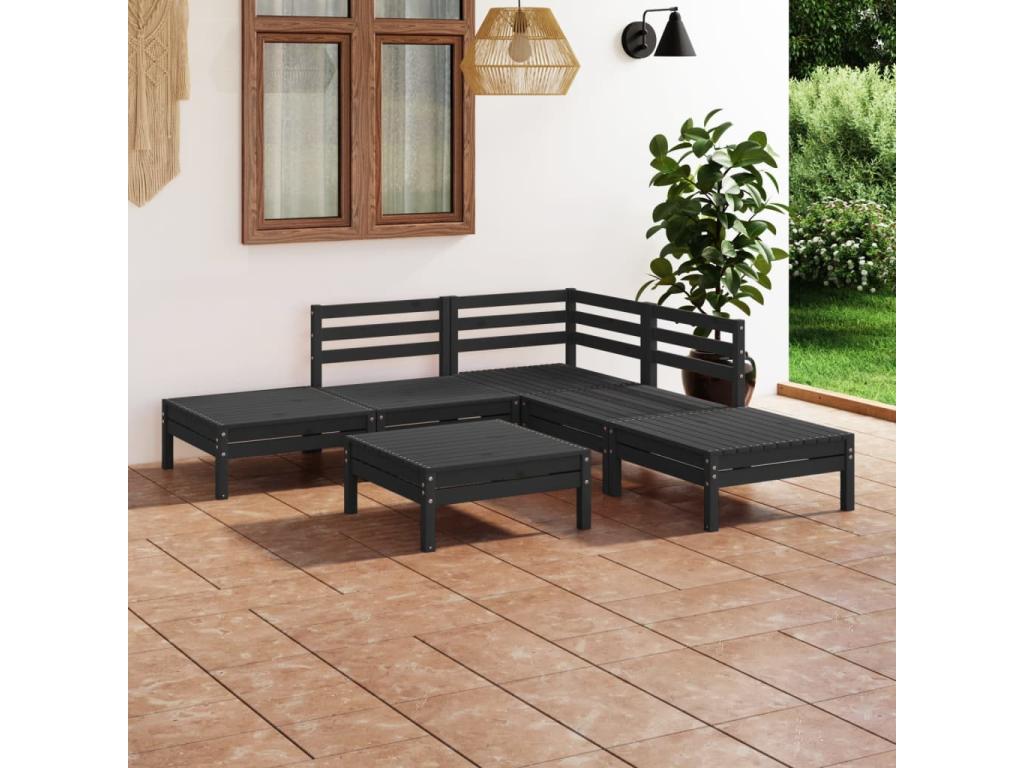 6-piece garden furniture set, solid pine wood, black