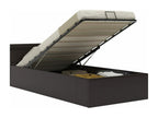 Storage bed frame with LED lighting, grey faux leather, 90x200 cm