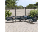 Garden benches with cushions, set of 4, powder-coated steel