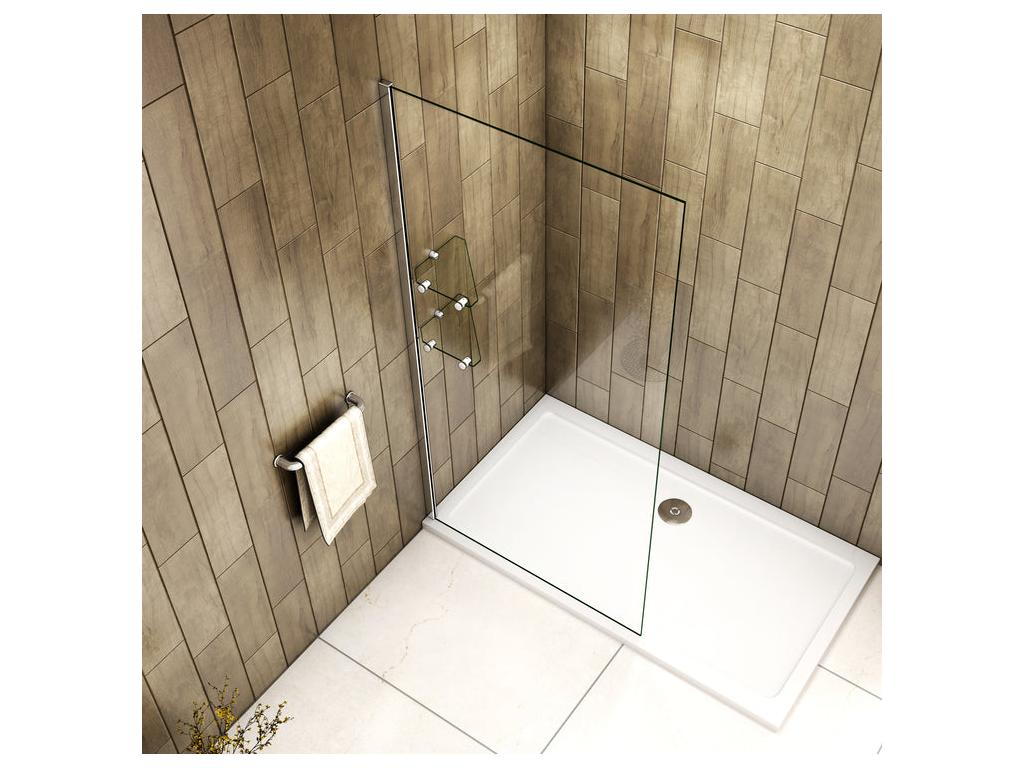 Walk-in shower screen, 90cm wide x 190cm high, with 2 shelves - Clear tempered glass
