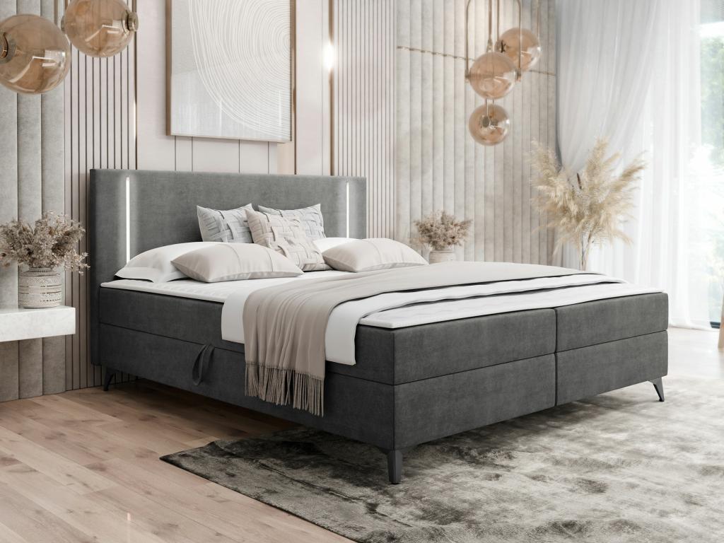 Homzora 147 Continental Double Bed, Grey, 200x200cm, Upholstery 205x207cm