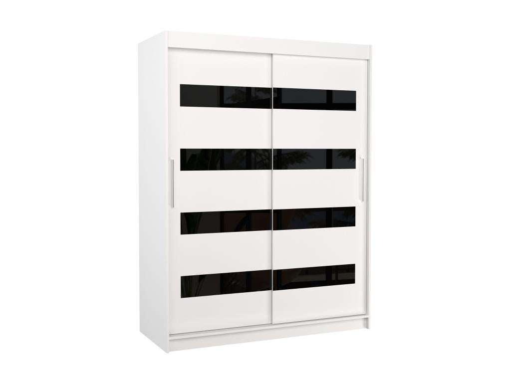 Homzora 150cm White Bedroom Wardrobe with 2 Sliding Doors, Matte White and Black Lacquered