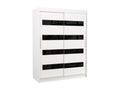 Homzora 150cm White Bedroom Wardrobe with 2 Sliding Doors, Matte White and Black Lacquered