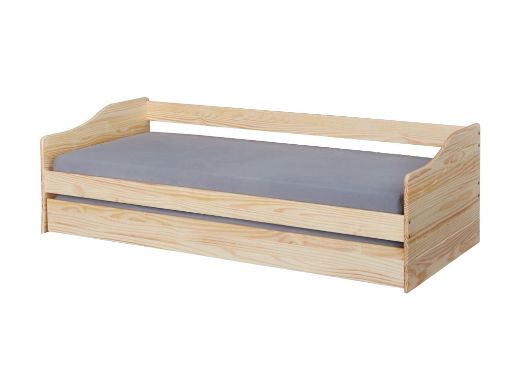 Natural solid wood trundle bed with integrated Homzora slatted base 90x200 - LT12120