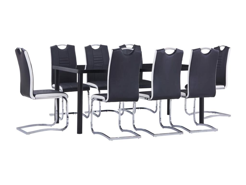 9-piece dining set in black faux leather