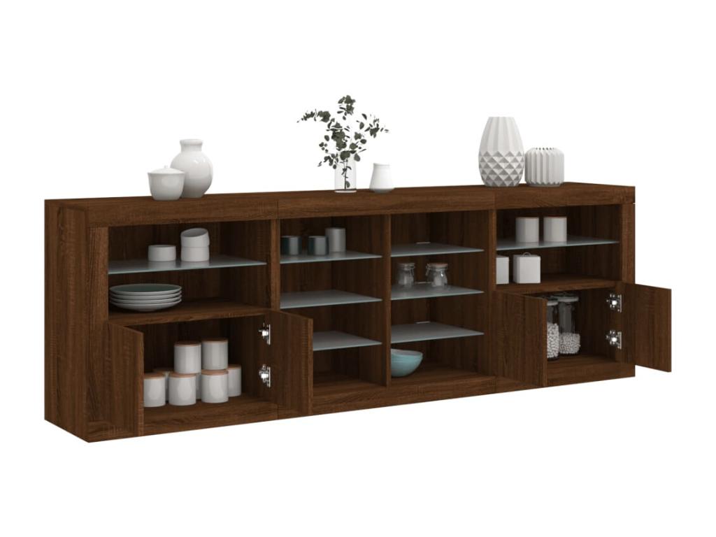 Buffet with Homzoraères LED lights, brown oak, 202x37x67 cm