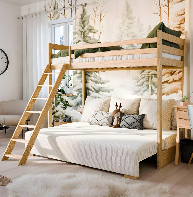 Bunk bed - brown wood sofa 170x208x96/140cm