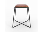 Brown leather stool with black metal legs - Homzora