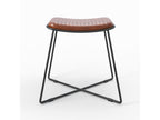 Brown leather stool with black metal legs - Homzora
