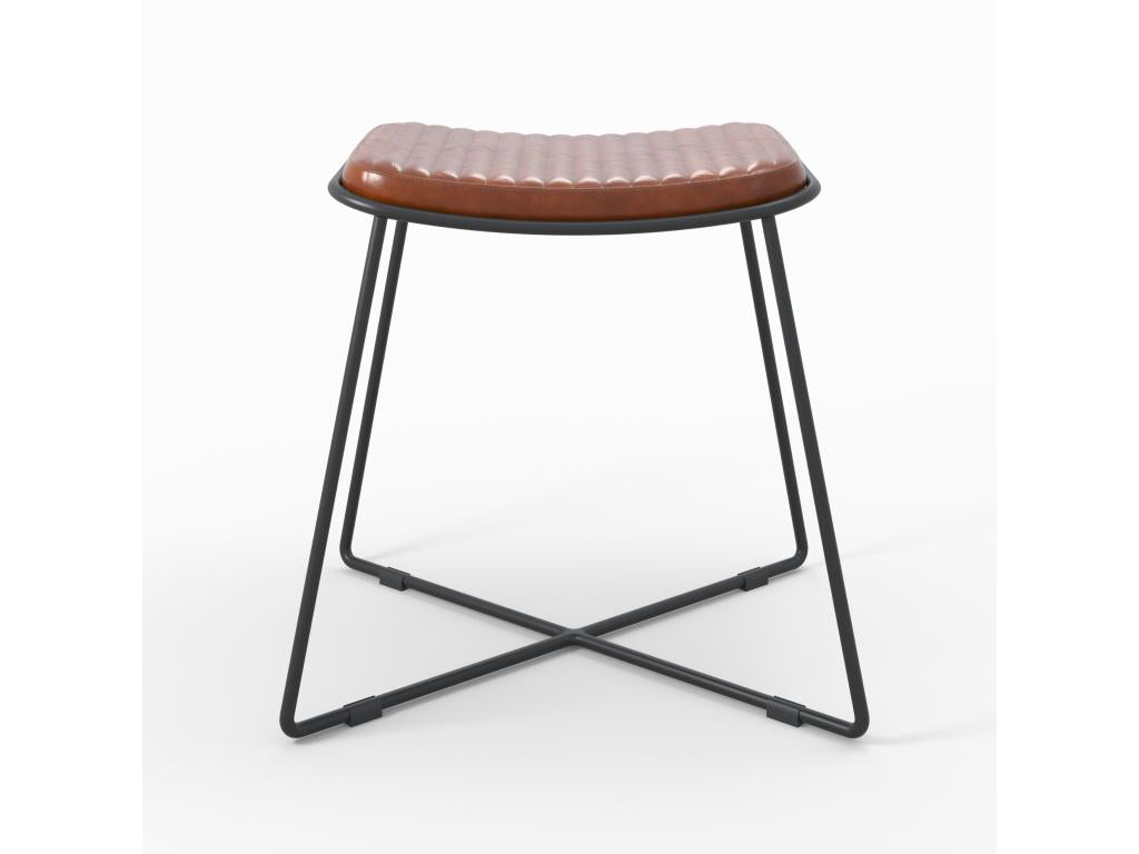 Brown leather stool with black metal legs - Homzora