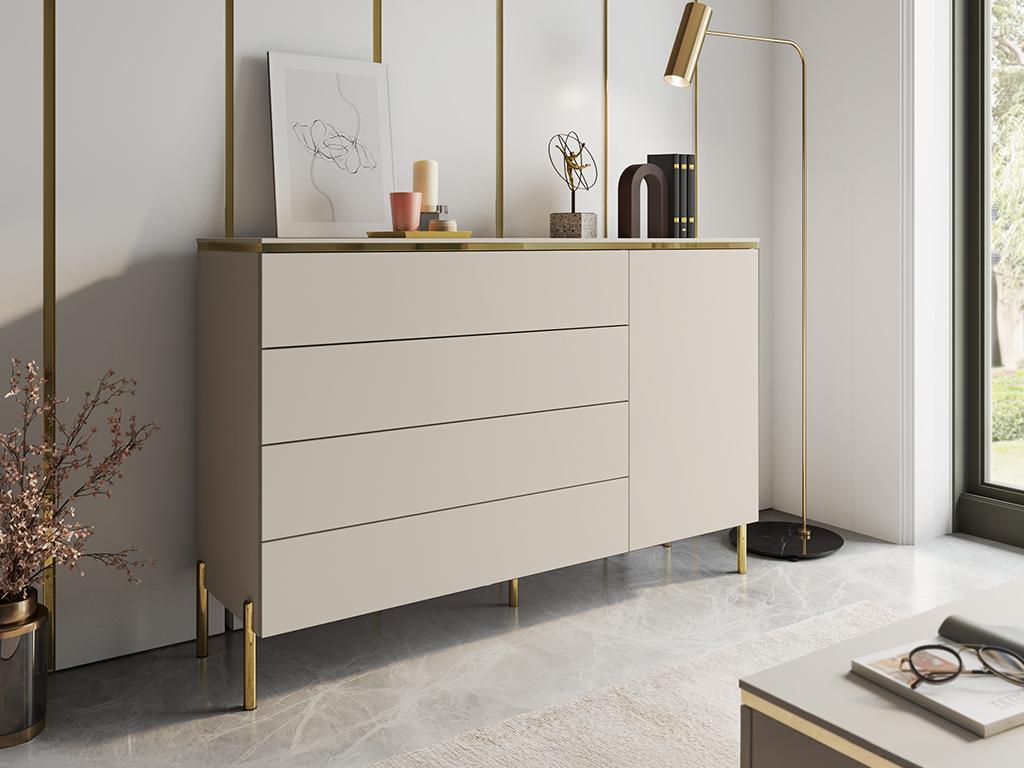 Chest of drawers with 4 drawers and 1 door - Beige and gold - Homzora