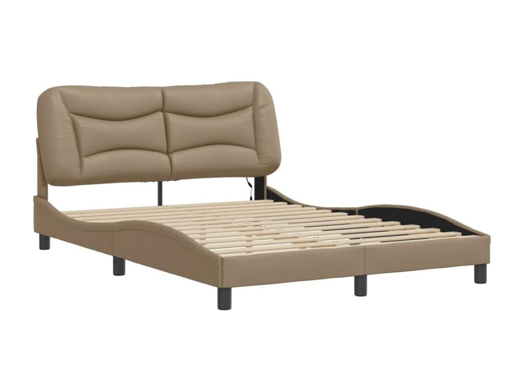 Bed frame with LED lighting, mattress not included, cappuccino color, 140x190 cm