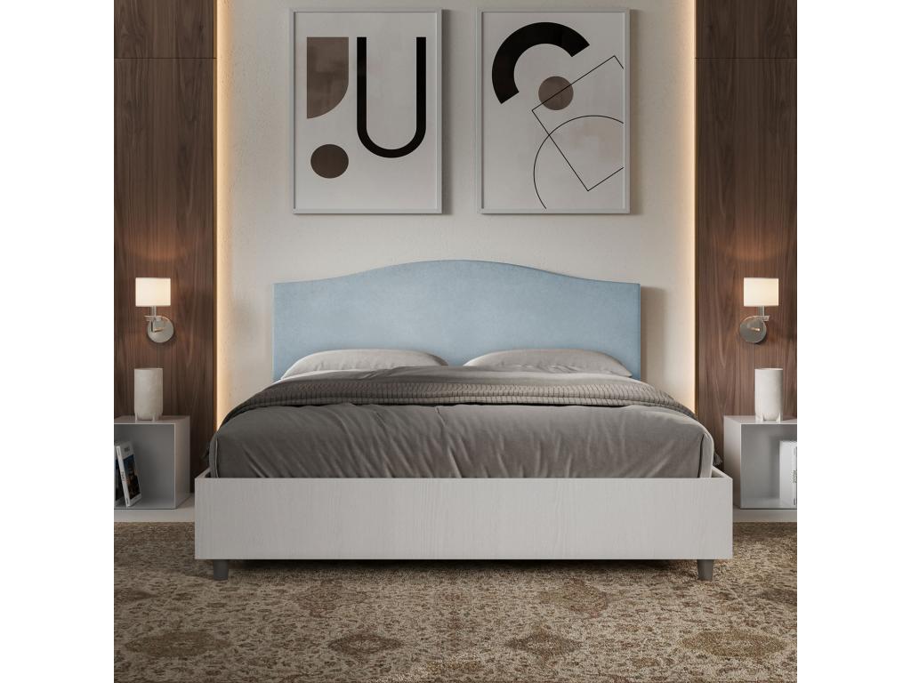 Homzora 160x200 Storage Bed with White Ash Frame and Light Blue Microfiber Headboard