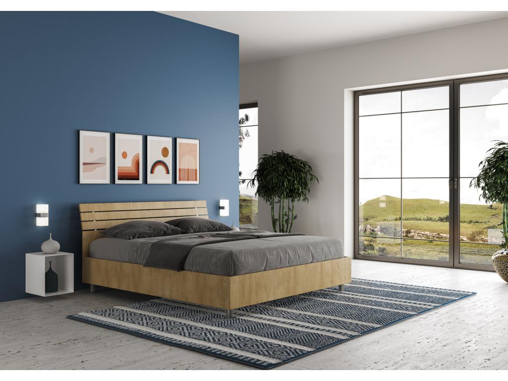 Bed without slatted base 160x190 with inclined headboard and natural oak slats Homzora