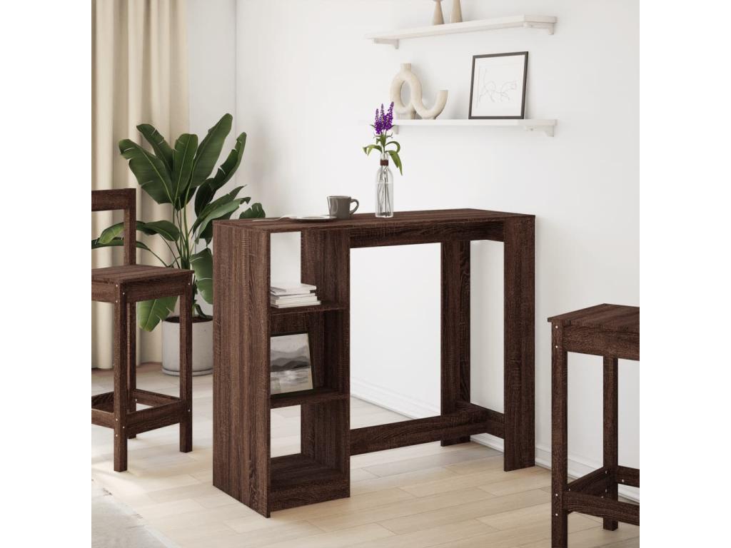 Bar table with shelf, brown oak, engineered wood