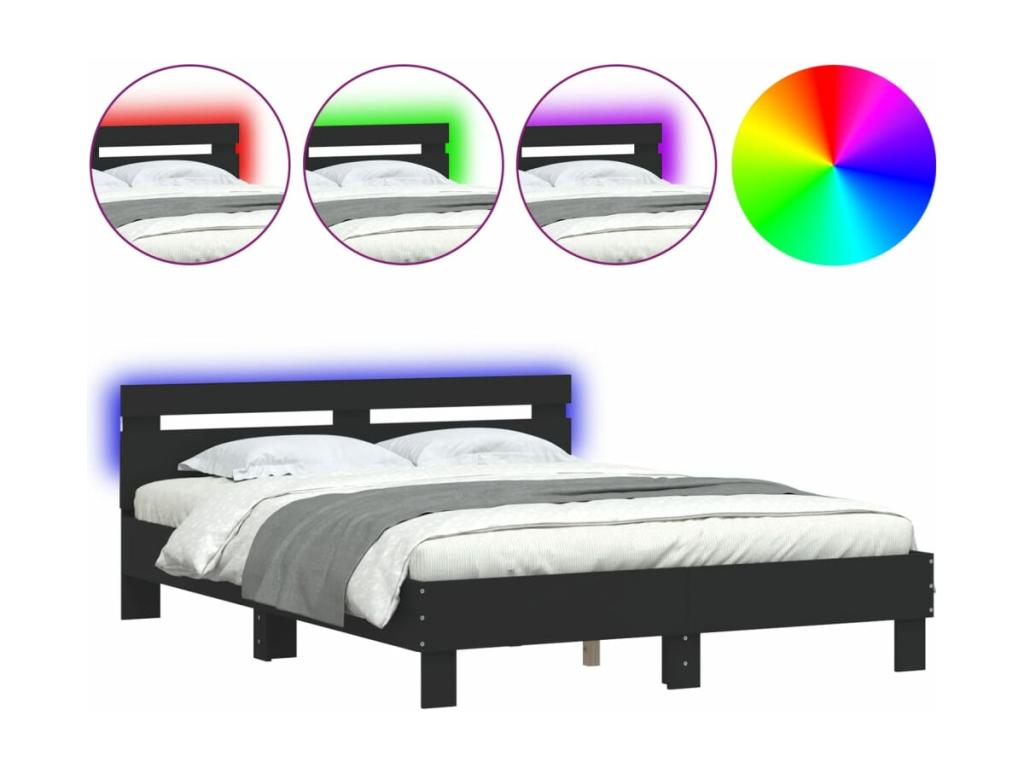 Bed frame with LED lighting, mattress not included, black, 140x200 cm