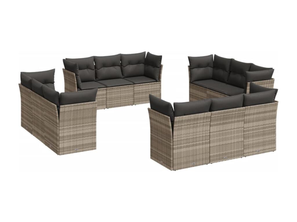 12-piece garden furniture set with cushions, light grey woven resin