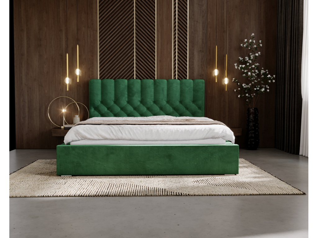 Homzora Sevilla Upholstered Bed 160x200 - High Upholstered Headboard with Storage - Homzora Green Bed Homzora Velvet 2225