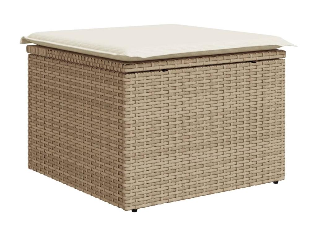 5-piece garden furniture set with cushions, beige woven resin