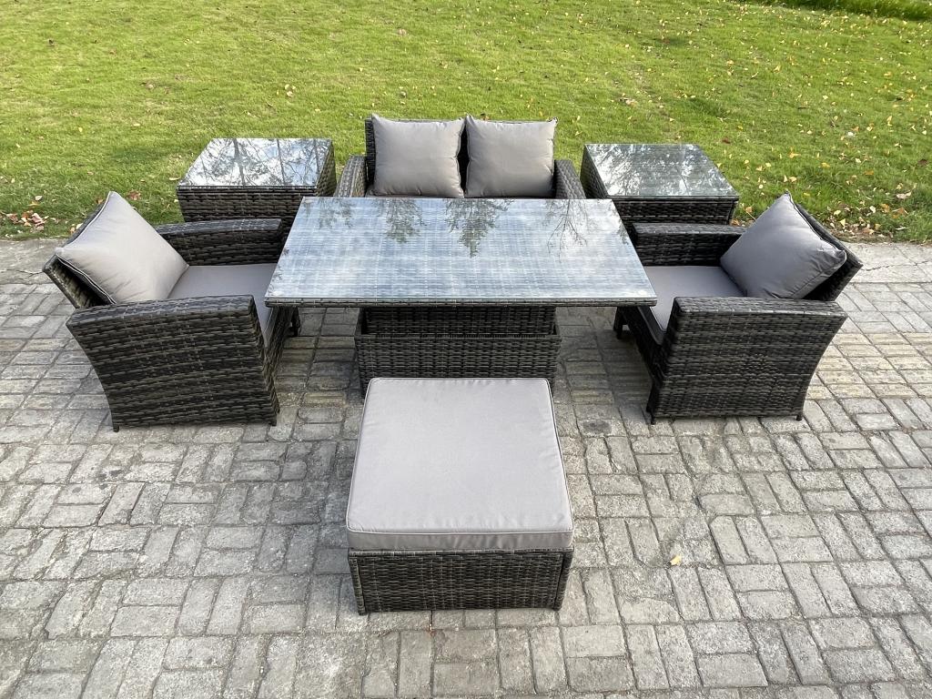 Homzora Rattan Garden Furniture Set with 2 Side Tables, Dark Grey