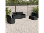 7-piece garden furniture set with cushions, black woven resin