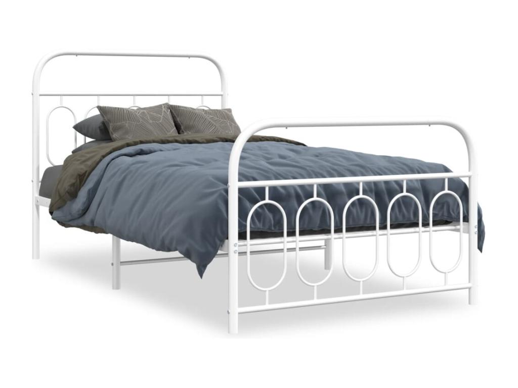 Metal bed frame without mattress and white bed legs, 100x200 cm