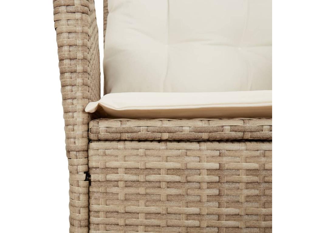 7-piece beige poly rattan garden dining set and cushions
