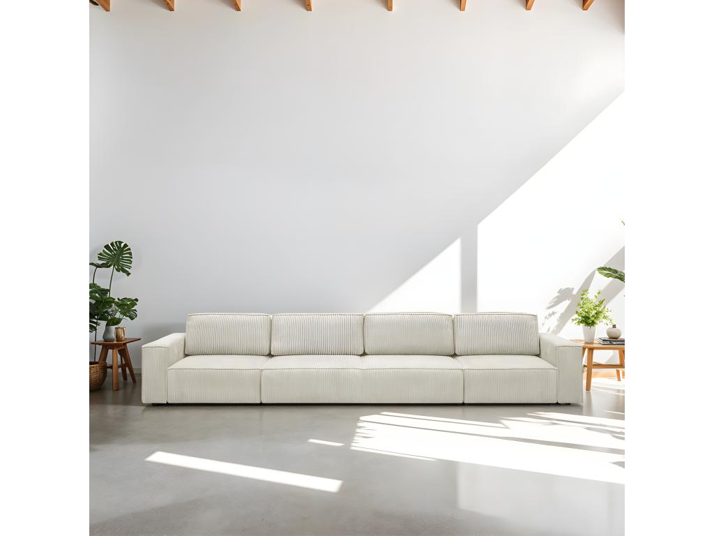 Modular 7-seater convertible sofa with storage compartment in beige corduroy - Homzora Mod