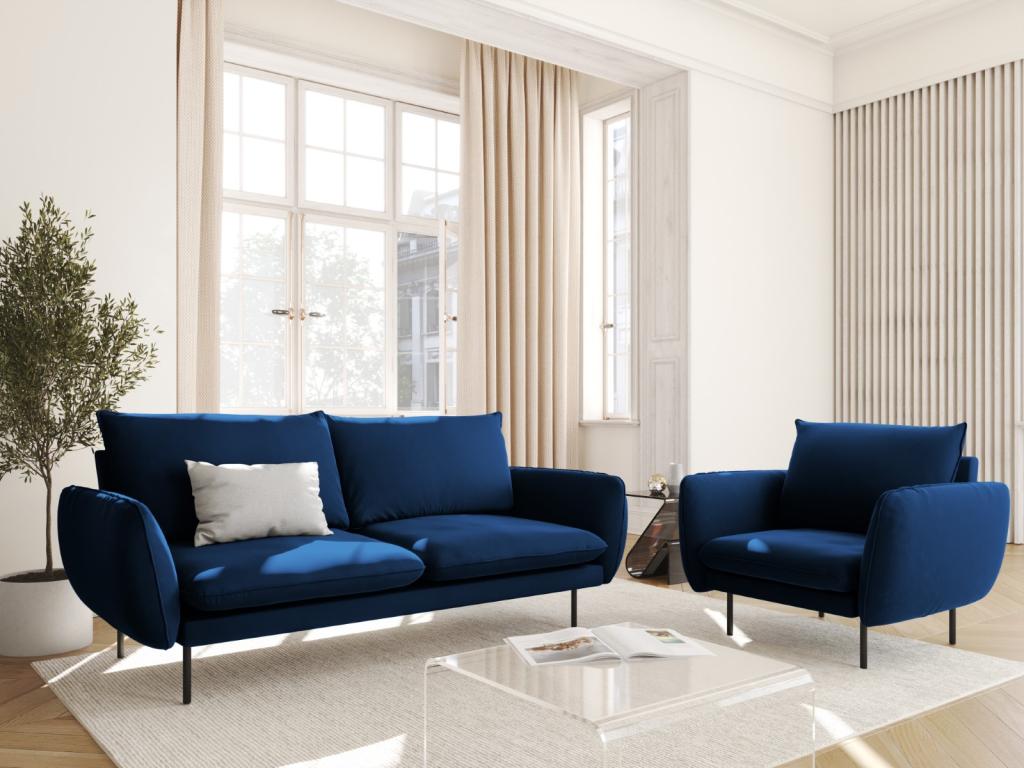 Homzora - Homzora 2-seater sofa in royal blue velvet - 160x92x95cm