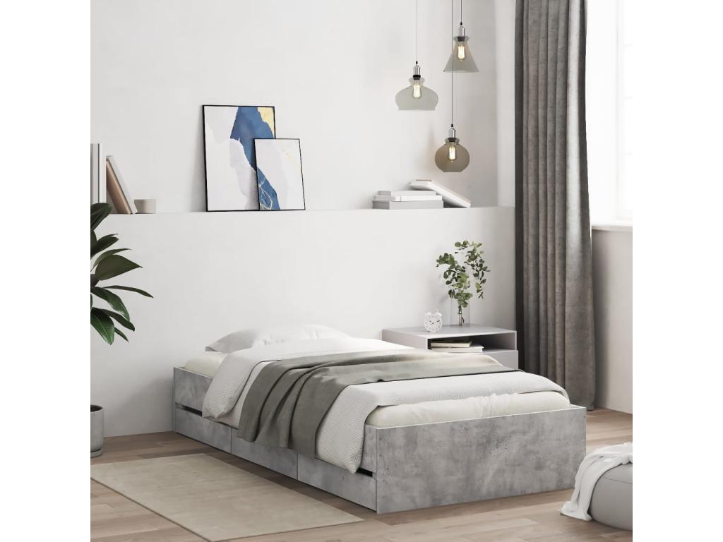 Bed frame and drawers, concrete grey, 90x190 cm, engineered wood