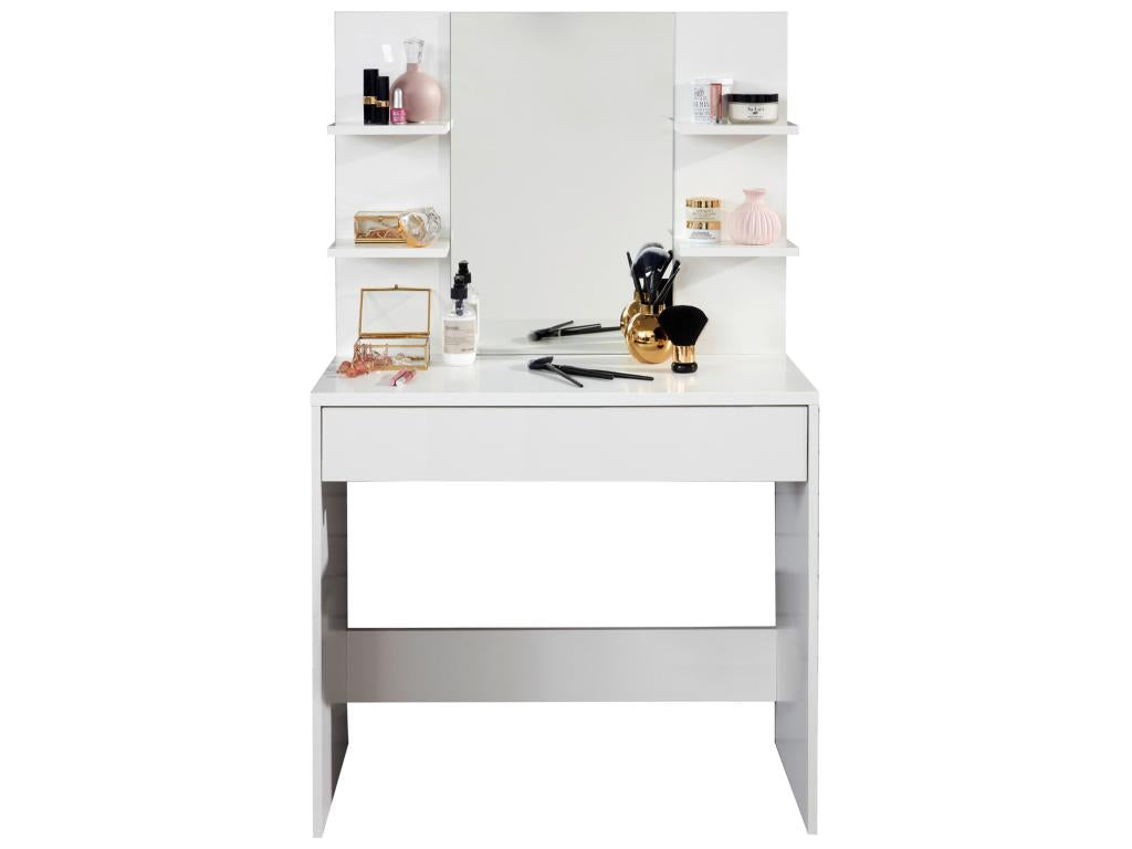 Dressing table with mirror, matte white finish - W- 85 x H- 141 x D- 40 cm
