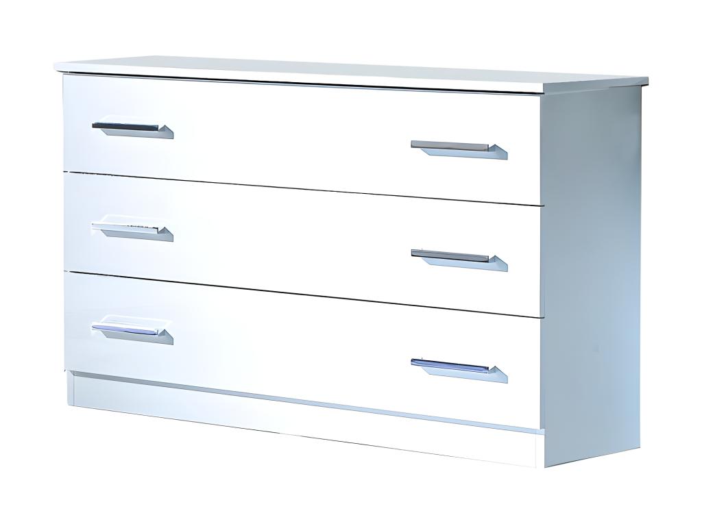 3-drawer chest in glossy white lacquer - Homzora - W 118 x D 46 x H 82 cm