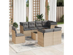 9-piece garden furniture set with cushions, beige woven resin