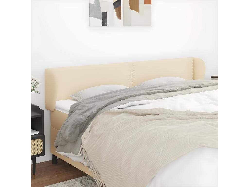 Headboard with wings, Cream, 203x23x78/88 cm, Fabric