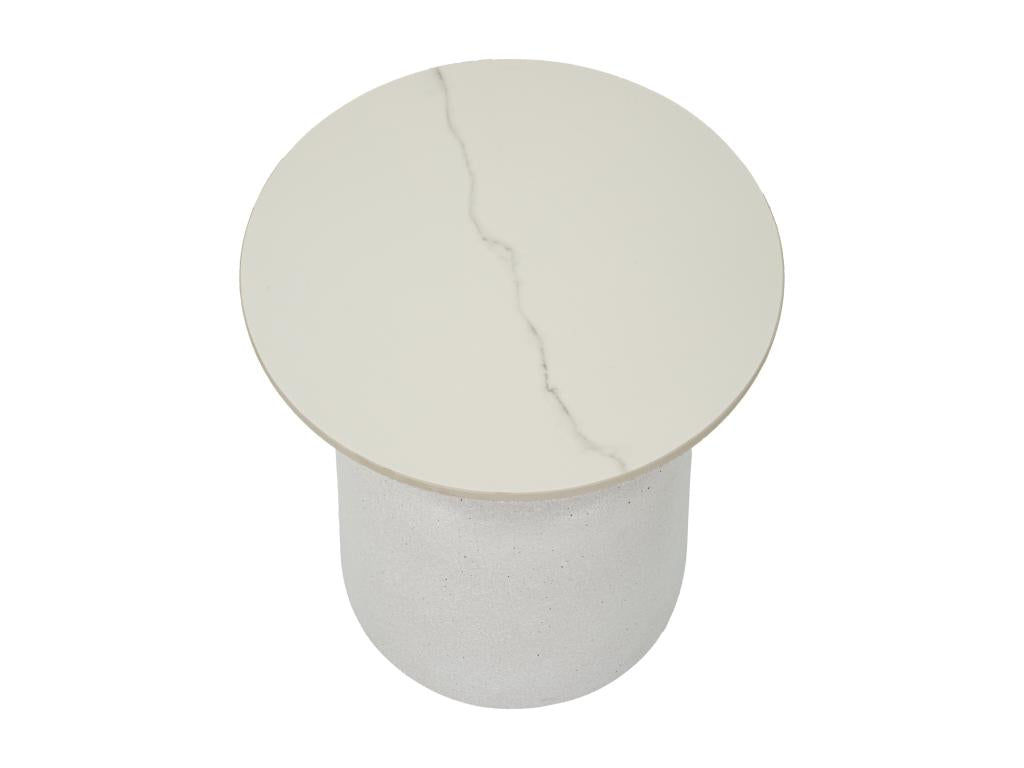 WHITE FUSH Coffee Table - Marbled ceramic top and iron base - 40 cm x H 47 cm - Iron and ceramic materials, elegant design.
