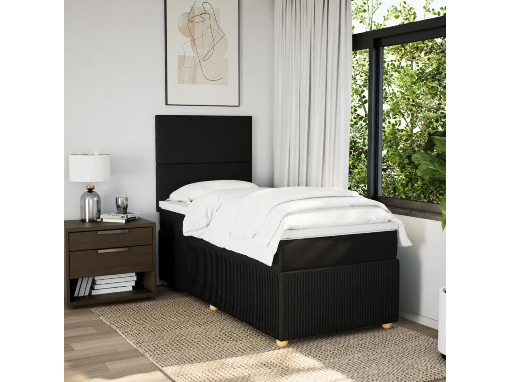 Homzora bed base with black 90x200 cm mattress, fabric